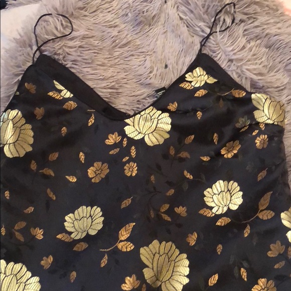 black dress with gold flowers